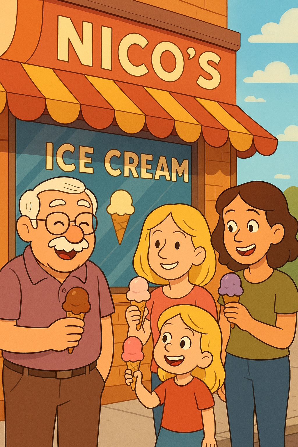 Getting ice cream with Grandpa and family